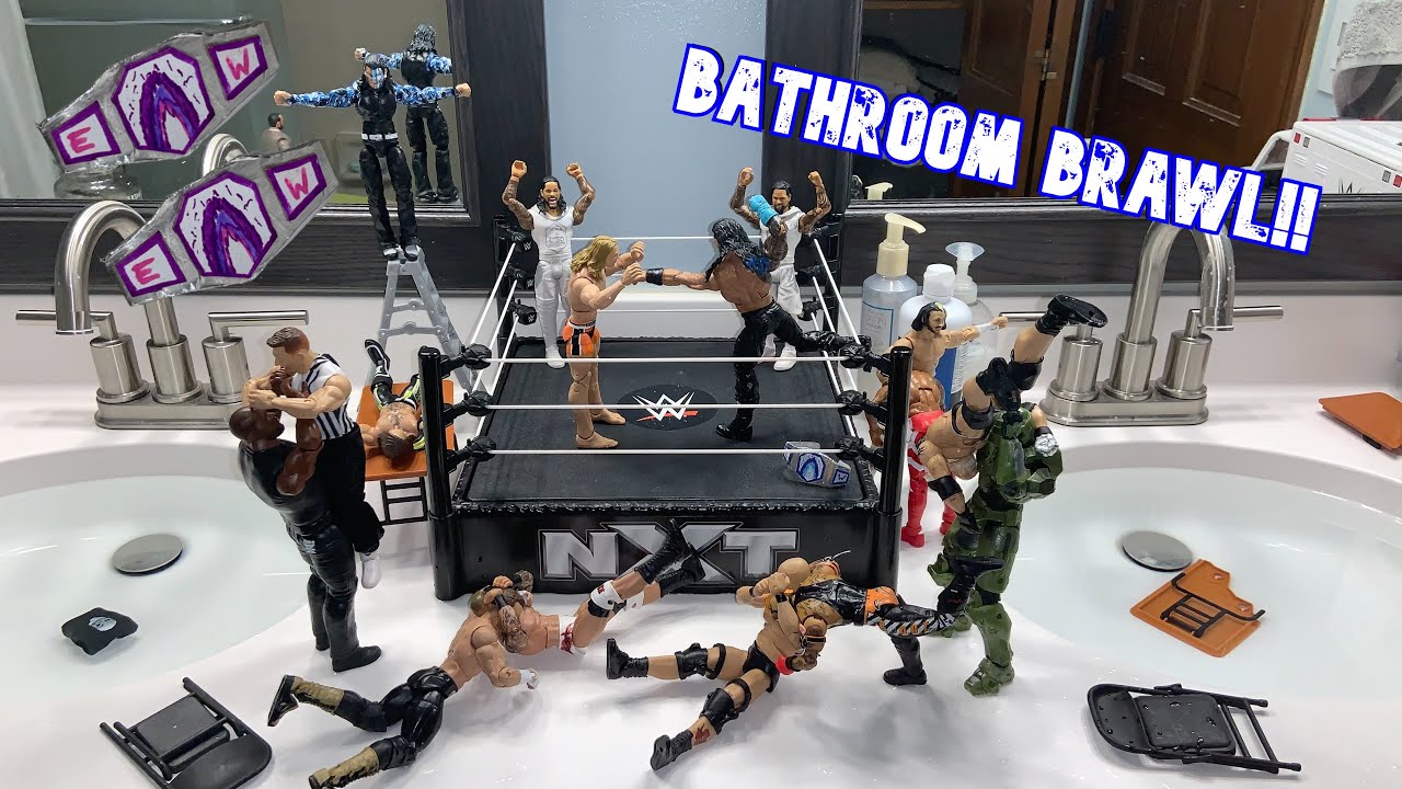 Tag Team Bathroom Brawl WWE Action Figure Match!