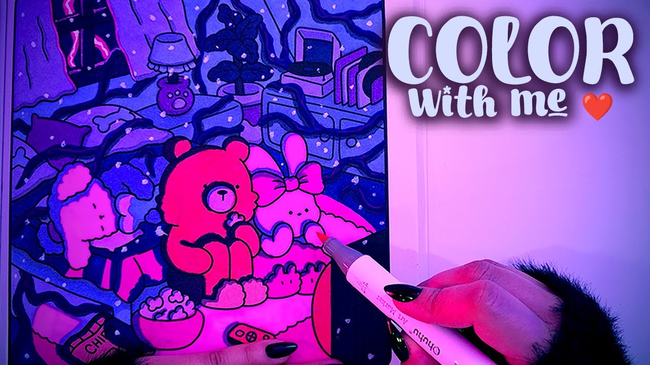 COLOR WITH ME ❤️ STRANGER THINGS THEMED | COCO WYO COZY FRIENDS + OHUHU MARKERS  🎨  #asmrcoloring