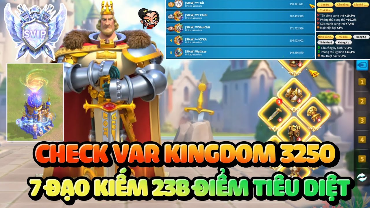 Cùng Xem Bên Trong Tài Khoản SVIP 7 Đạo Kingdom 3250: Set Vũ Trang Cung Khủng Rise of Kingdoms