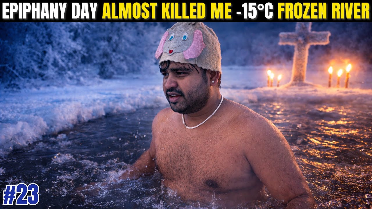 I took a Freezing 🥶 shower in the river at midnight -15°C ￼in 🇷🇺Russia !