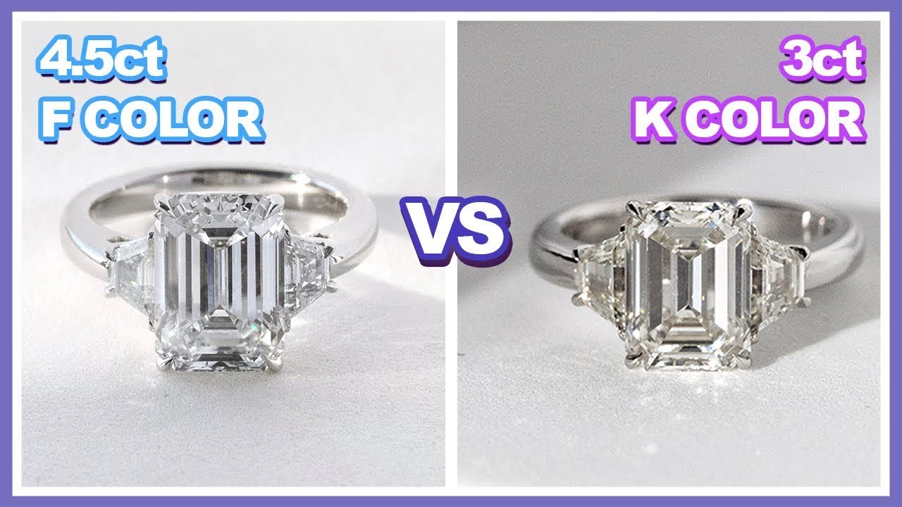 Comparing Diamond Colors | 4.5ct vs 3.0ct Emerald Cut 3 Stone Ring Wedding Band Pairing