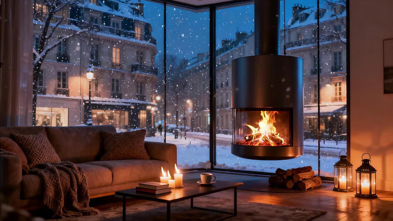Winter Study Ambience  Fireplace Sounds & Snowfall for Deep Work Focus 🔥