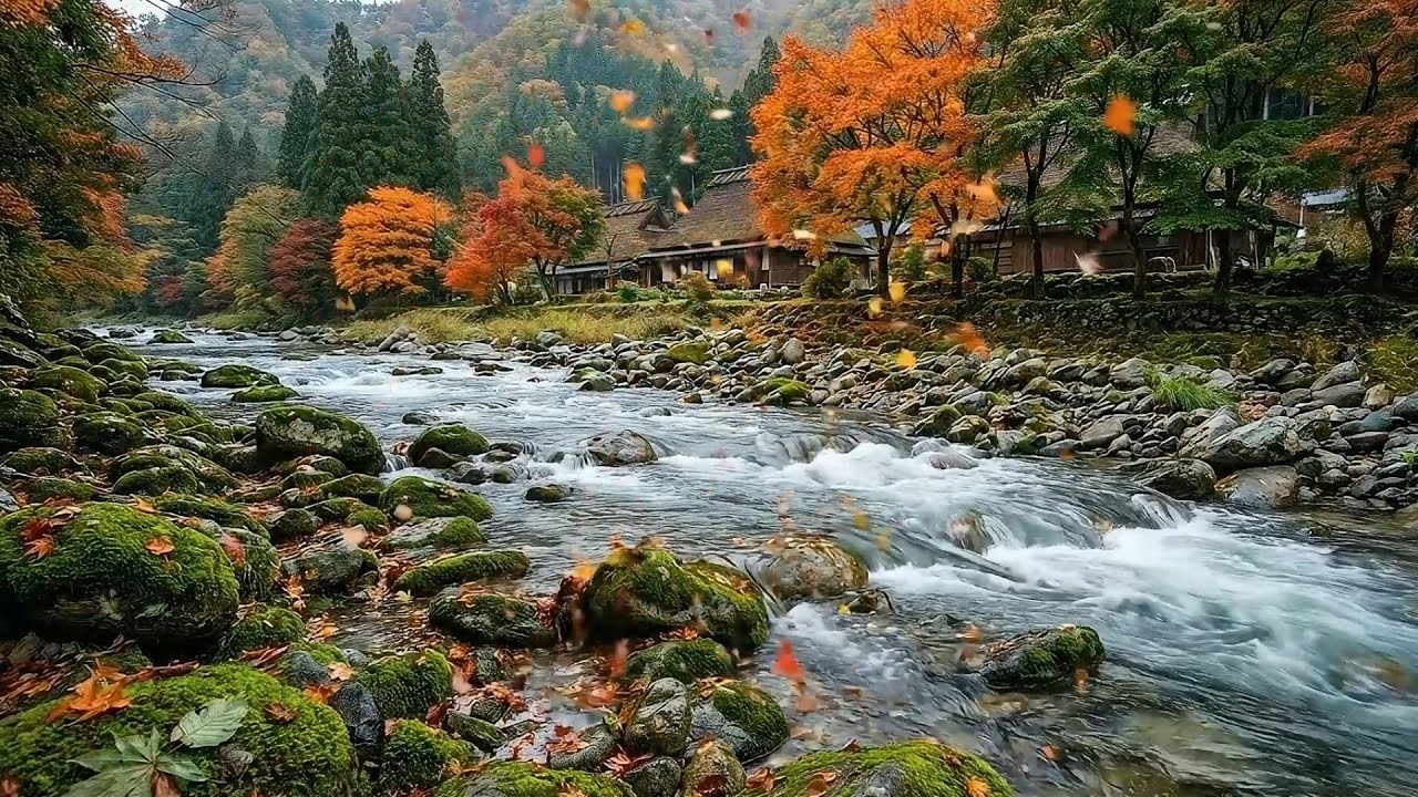 Peaceful Autumn River & Soft Piano Music 🍂 Stress Relief, Healing, and Deep Sleep