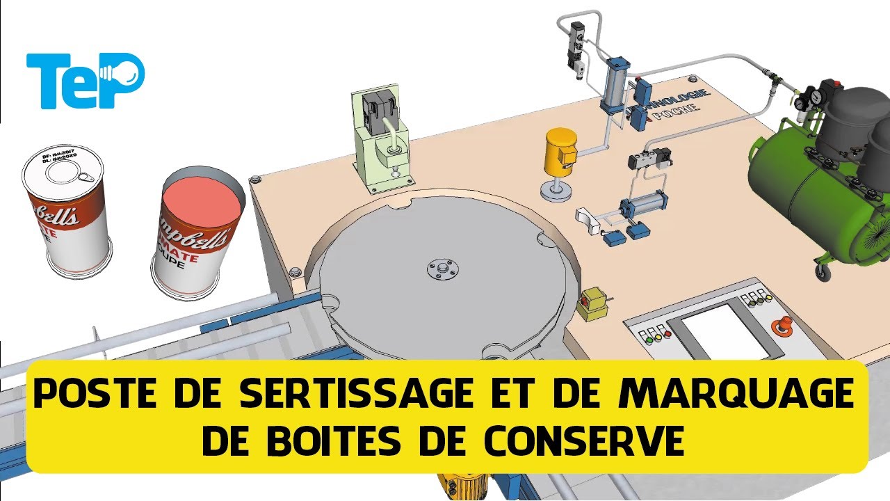 Poste automatique de sertissage et de marquage de boite de conserve