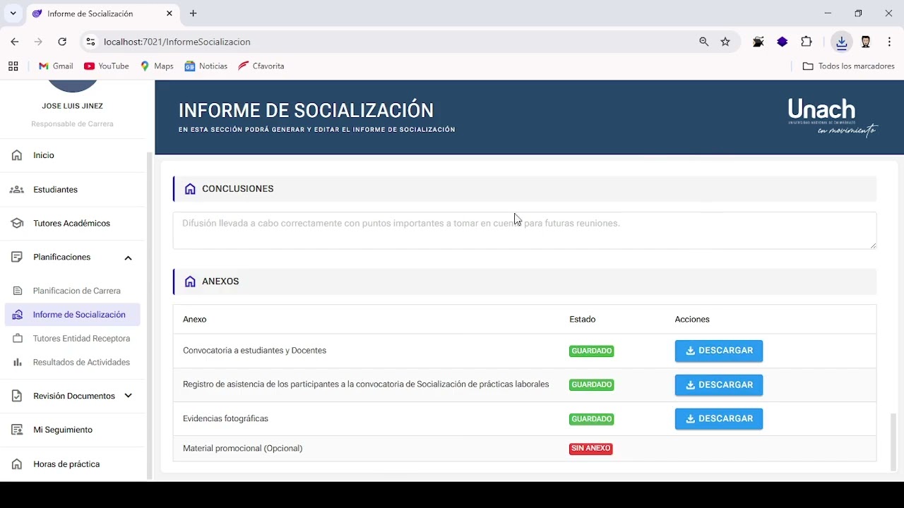Panel de un responsable de carrera
