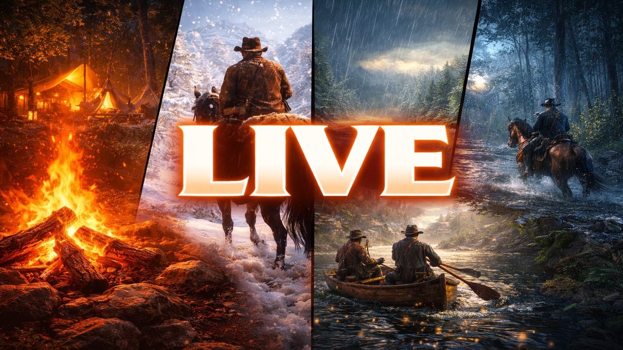 LIVE WILD WEST AMBIENCE 🌙 | CAMPFIRE, RAIN, SNOW & HORSE RIDING SOUNDS FOR SLEEP