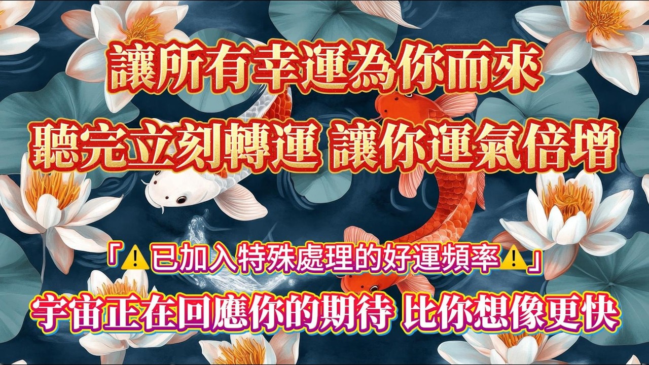 ⚠️ 已注入特殊好運頻率！讓所有幸運為你而來，聽完立刻轉運，運氣倍增！宇宙正在回應你的期待，顯化速度比你想像更快，讓好運主動找上門，吸引力法則 能量音樂 好運音樂