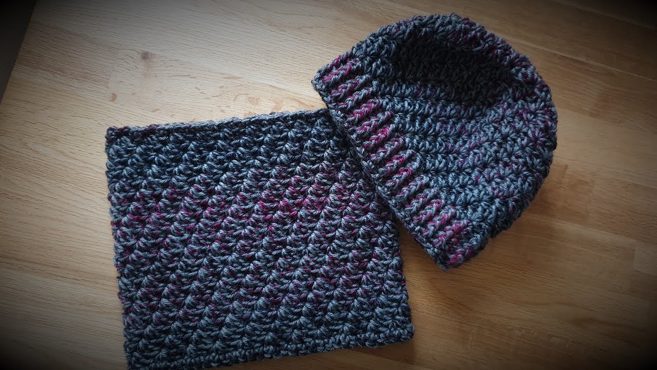 Winter -Set (Mütze+ Cowl) mit dem Knopsen-Muster häkeln