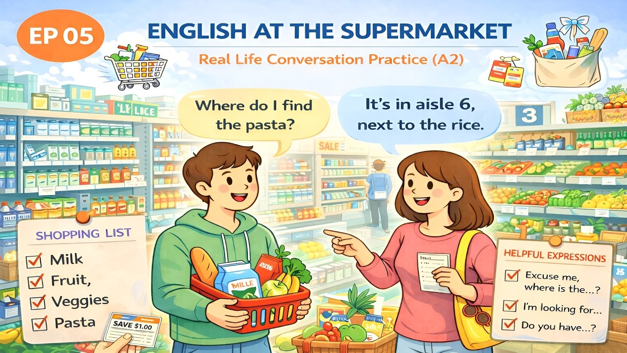 Supermarket English Conversation | Speak Naturally in Real Life (A2)