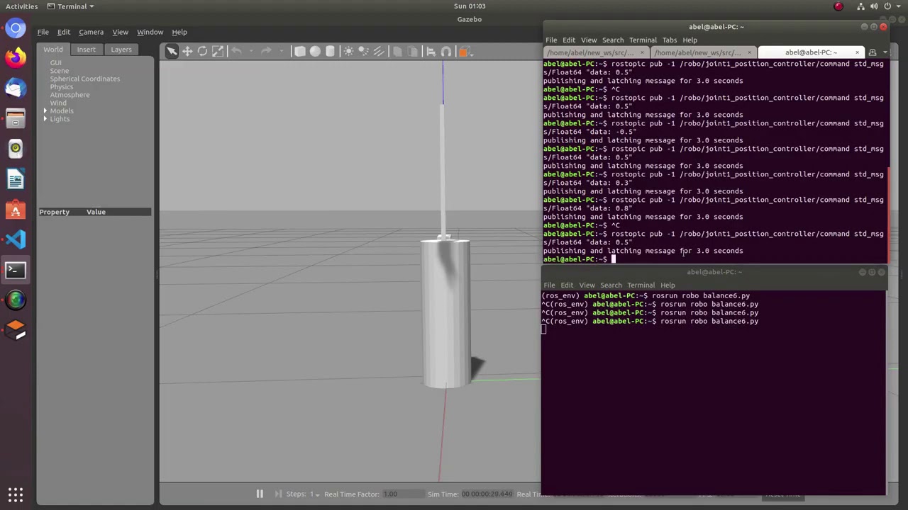 Balancing a inverted pendulum using conventional control - PID, Poleplacement, LQR. | ROS | GAZEBO |