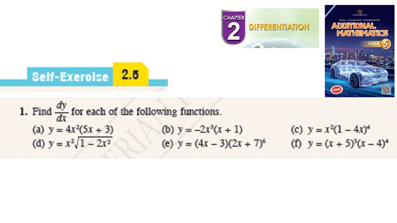 Differentiation self-exercise 2.5 Q1 pembezaan latihan kendiri 2.5 form 5 add maths kssm spm
