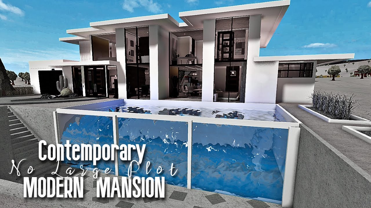 Contemporary Modern Mansion + Infinity Pool Tutorial| NO LARGE PLOT| Roblox Bloxburg
