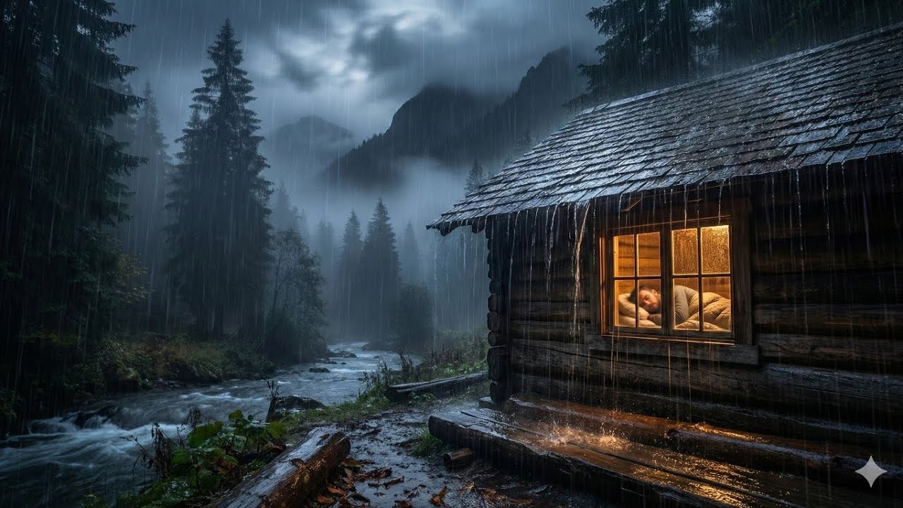 Heavy Rainstorm Sounds 🌧️ Real Rain Splashing on Roof & River