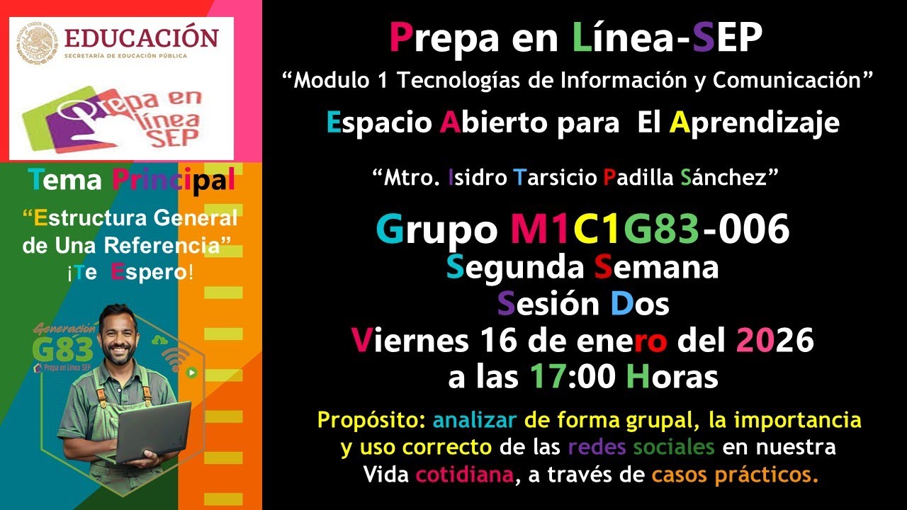 Invitación, Segunda sesión virtual “Espacio abierto para el aprendizaje” semana 2 Grupo M1C1G83-006