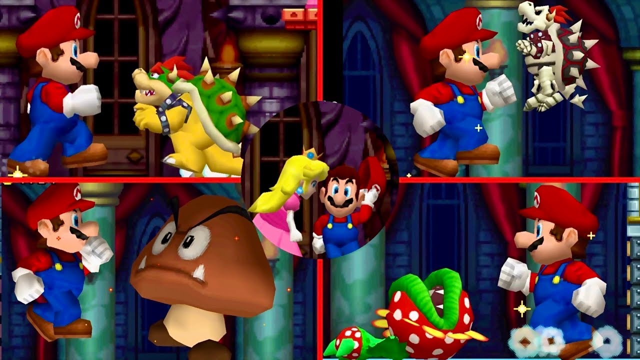 Mega Mushroom Mario vs All Bosses - New Super Mario Bros. DS