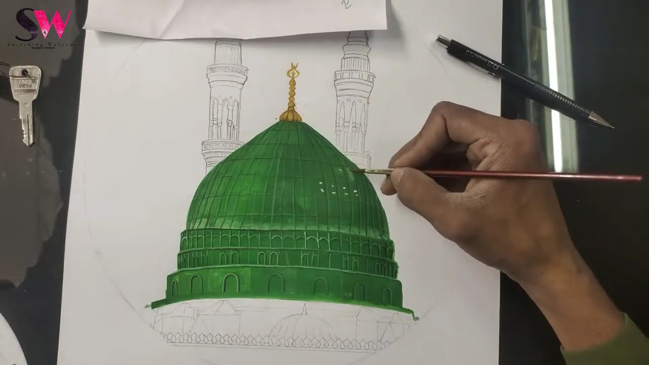How to Draw Medina Sharif Masjid E Nabvi #madina #art #drawing