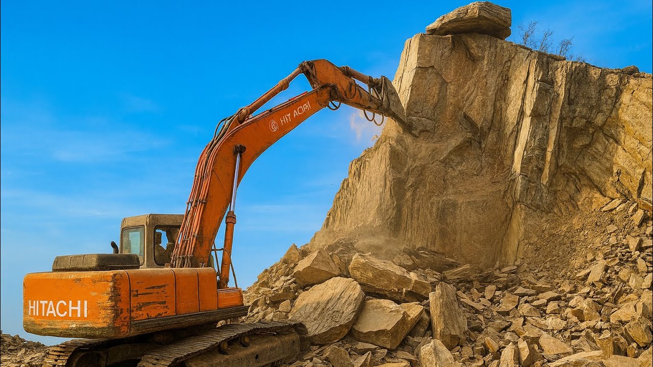 Rock Breaking Excavator Smashing Hard Mountain Rocks| Heavy Equipment Action#Excavator #RockBreaking