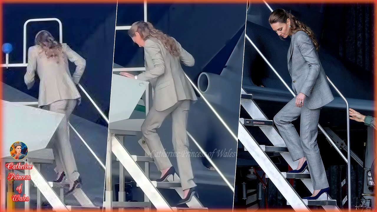 Кэтрин ошеломила поклонников, элегантно спустившись по трапу самолета задом наперед на каблуках, ...