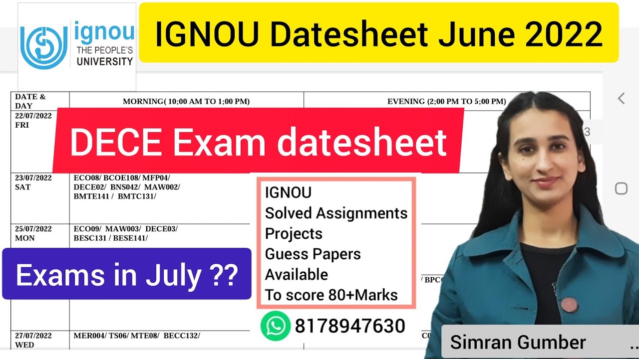 IGNOU Datesheet June 2022 Level Up Learning Simran Gumber