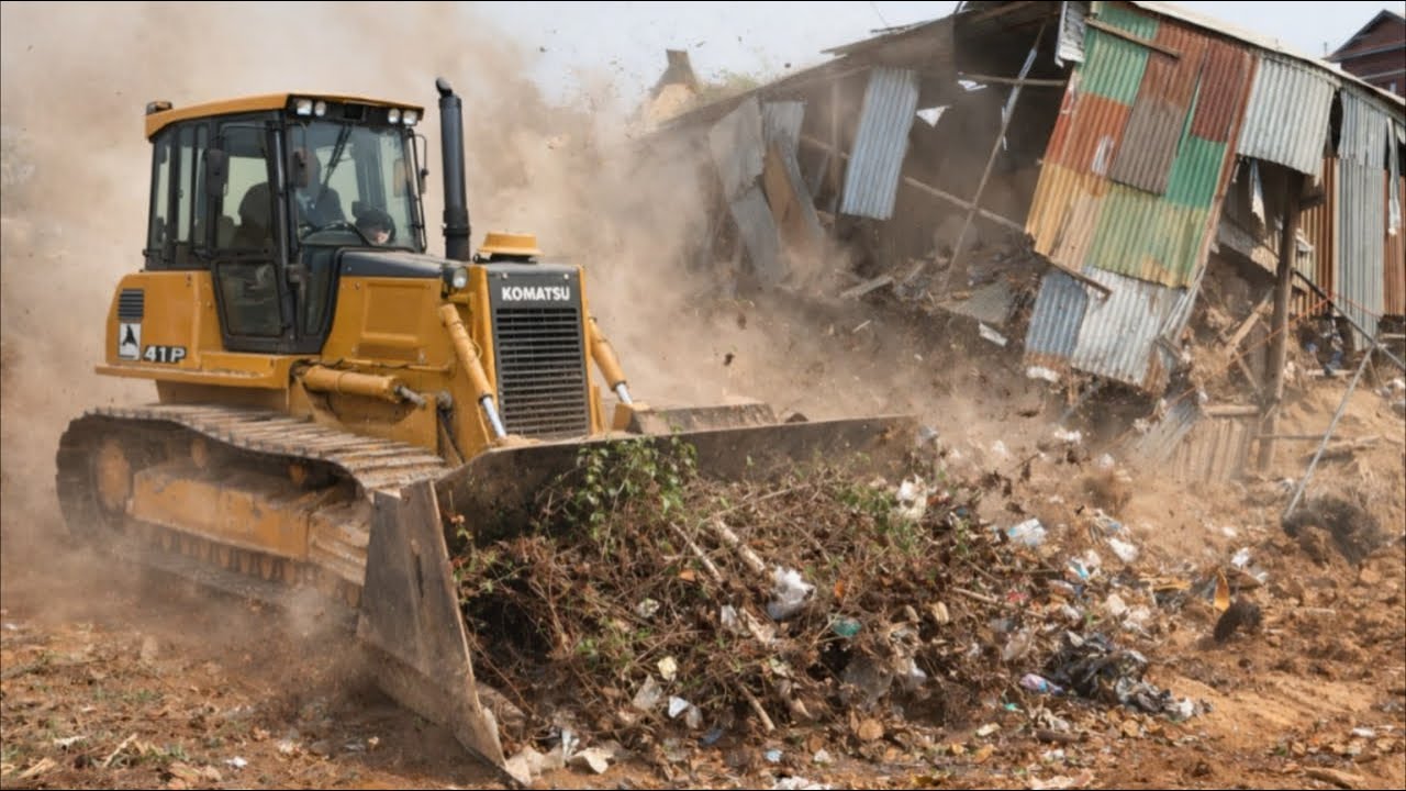 Operator Technique Pushing, Clears The Trash and Removing Stone by MITSUBISHI With KOMATSU, NiceWork