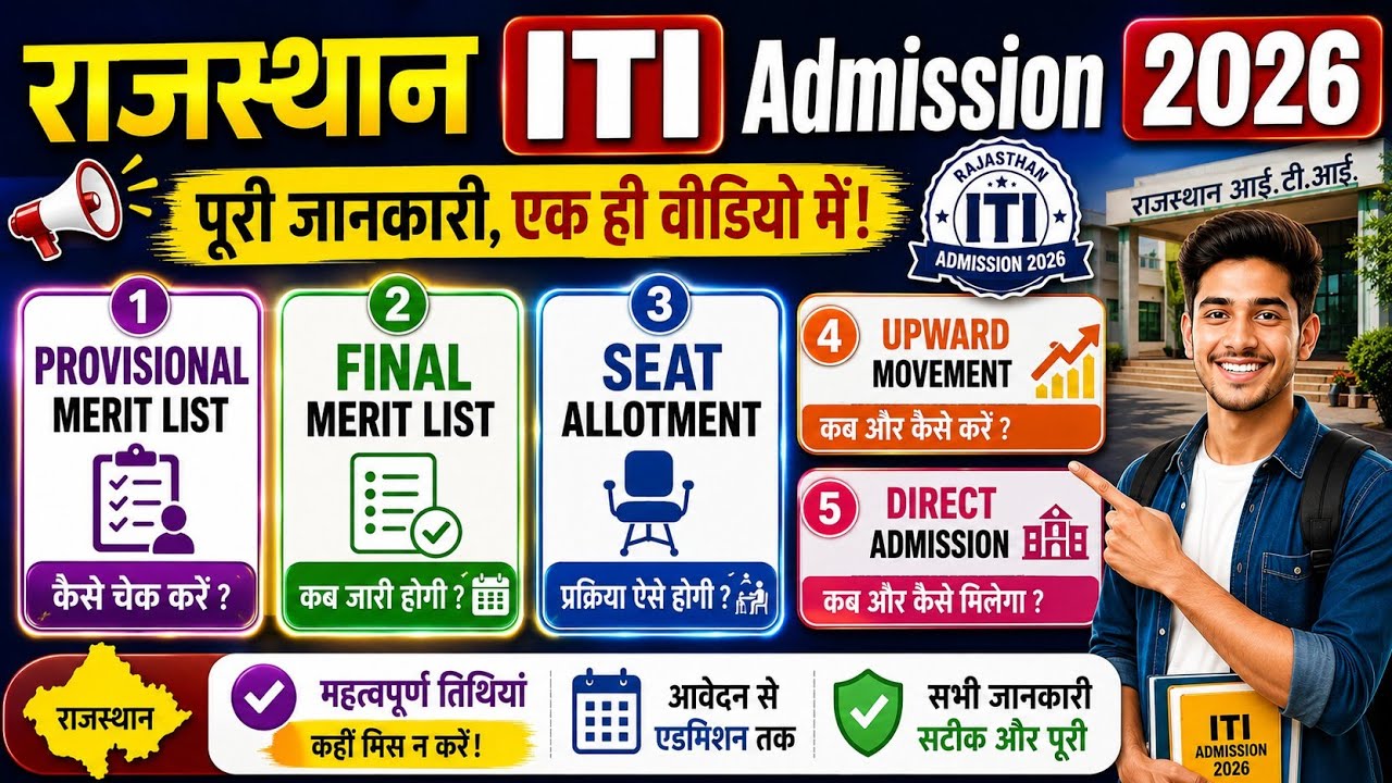 राजस्थान ITI Admission -26: Provisional Merit List, Final Merit List, Seat Allotment,Upward Movement