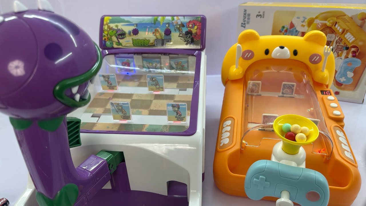 10-minute game console toy unboxing, Plants vs. Zombies game, Bear pinball game console, ASMR