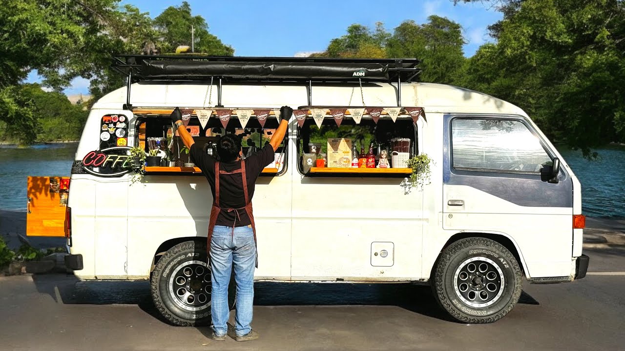 Cafe Vlog Mini Coffee Shop Van Café Bar Mobile Kopi Barista Hard Working Business Idea Relaxing Mood