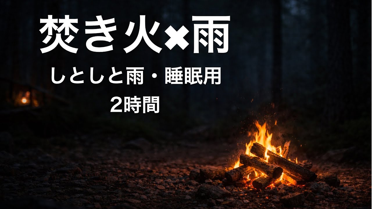 焚き火としとしと雨音｜睡眠用（2時間）