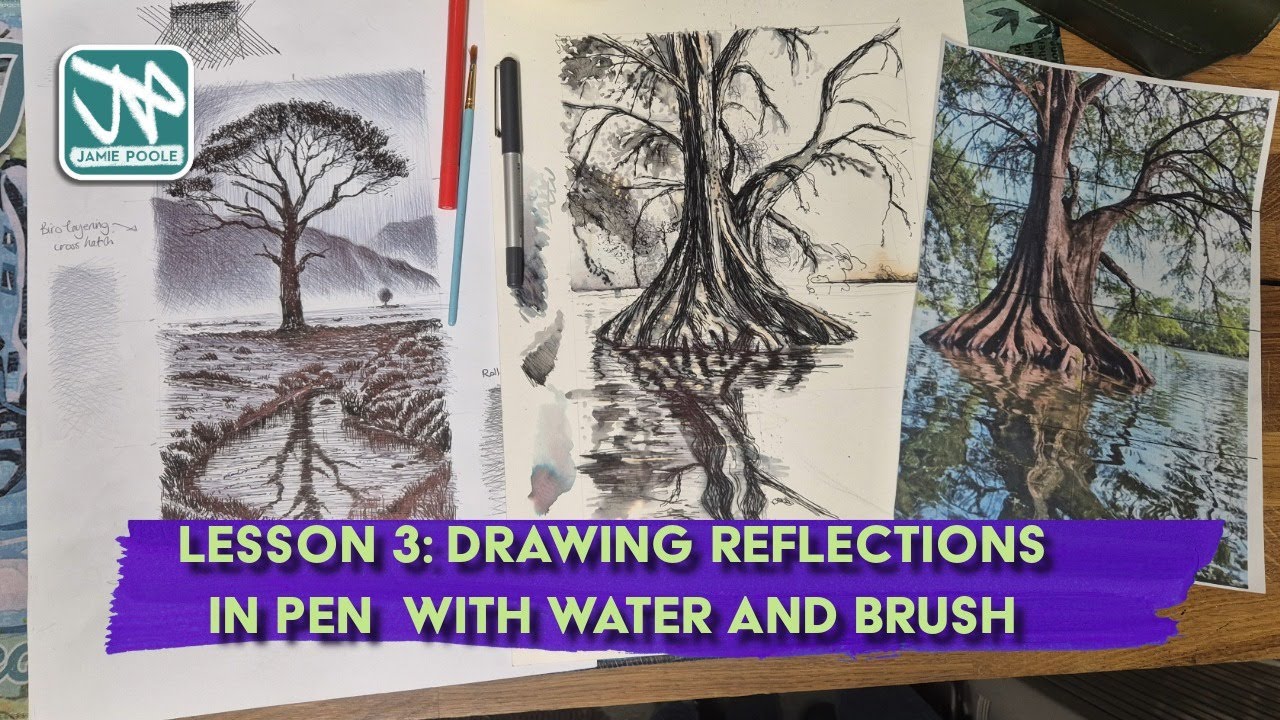 Lesson 3: Drawing Reflections Using a Rollerball pen and Brush Water