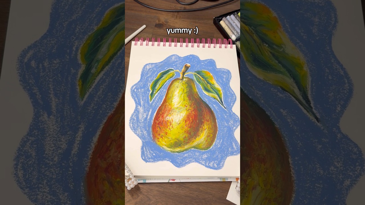 Drawing an oil pastel pear 🍐 #oilpastel #pear #drawing #artprocess