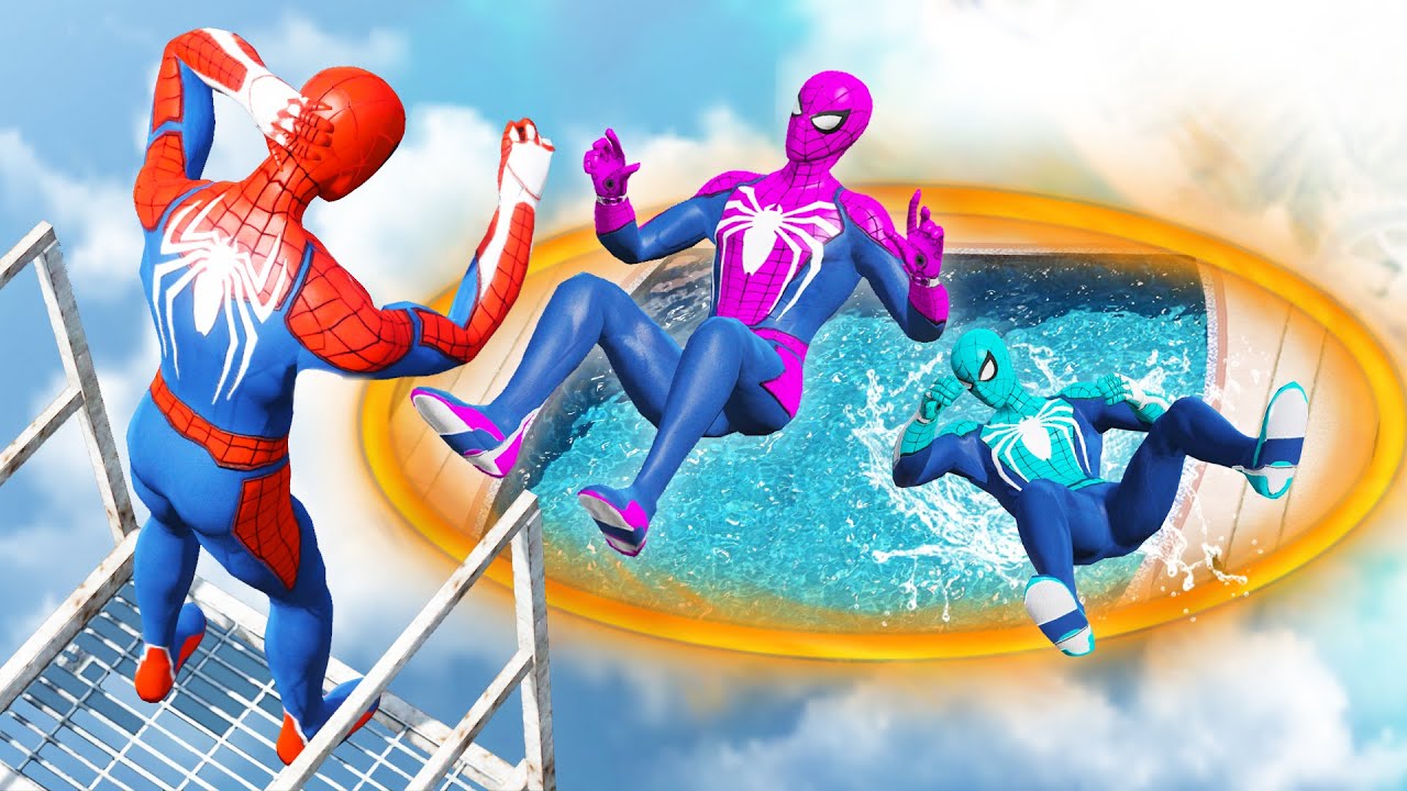 GTA 5 Rainbow Spiderman Jumping Into Portals (Ragdolls/Euphoria Physics) #24