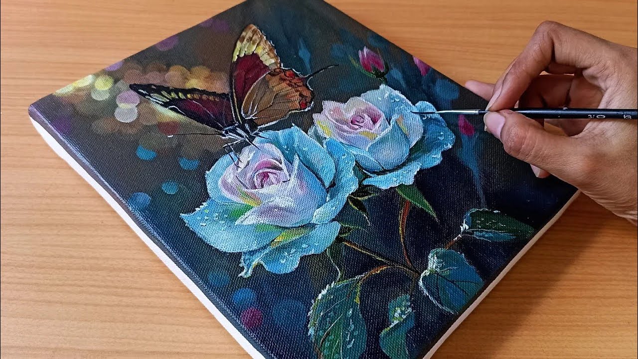  This painting will make your heart happy /How to draw a Butterfly on Rose/Acrylic Painting 