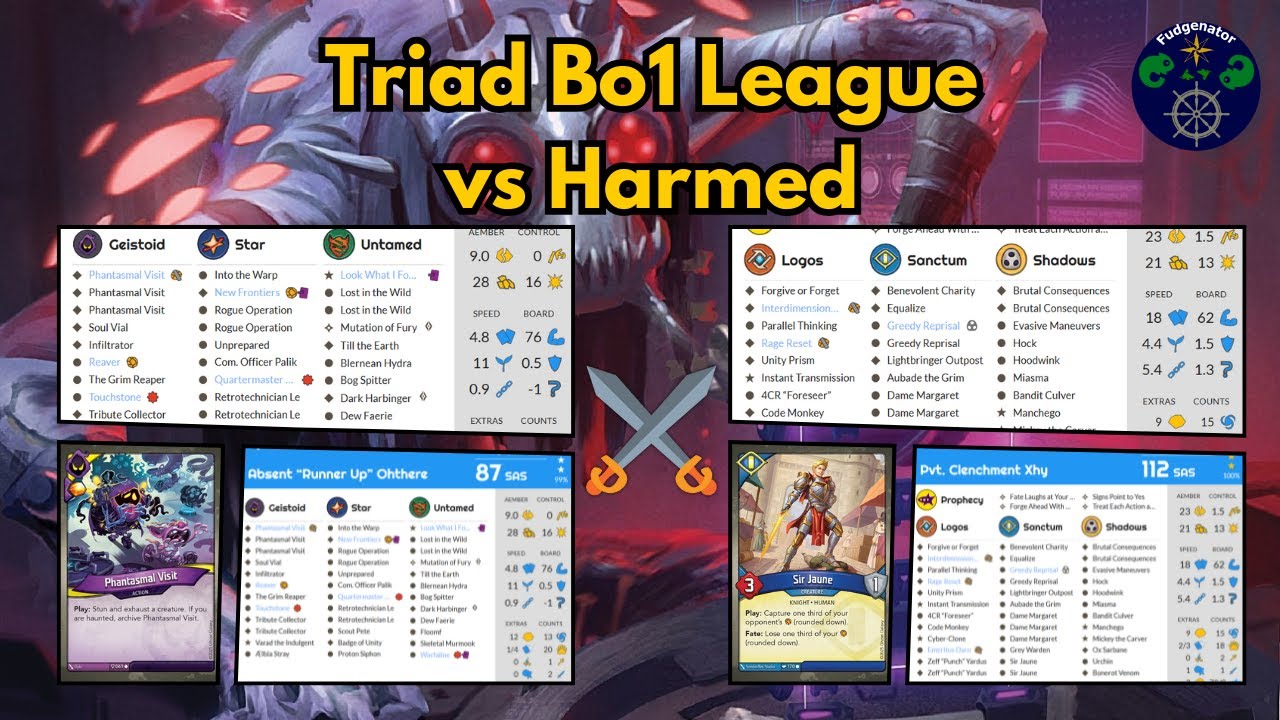 Keyforge Gameplay | Very fun Triad BO1 League Round 1 vs Harmed | GR vs PV Plus a Bonus Game