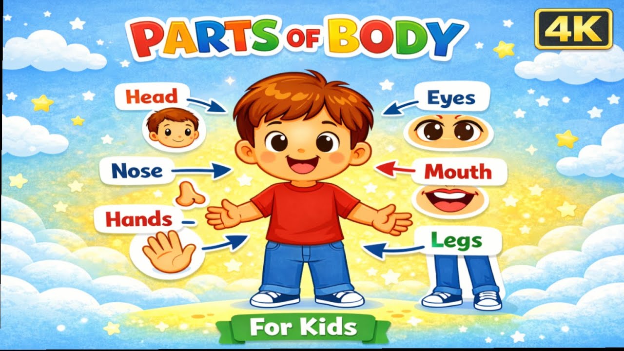Body Parts Name for Kids | Learn Body Parts 👀👂👃🖐️🦵 in English | 4K
