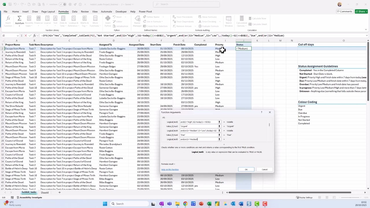 updating project status based on priority and dates