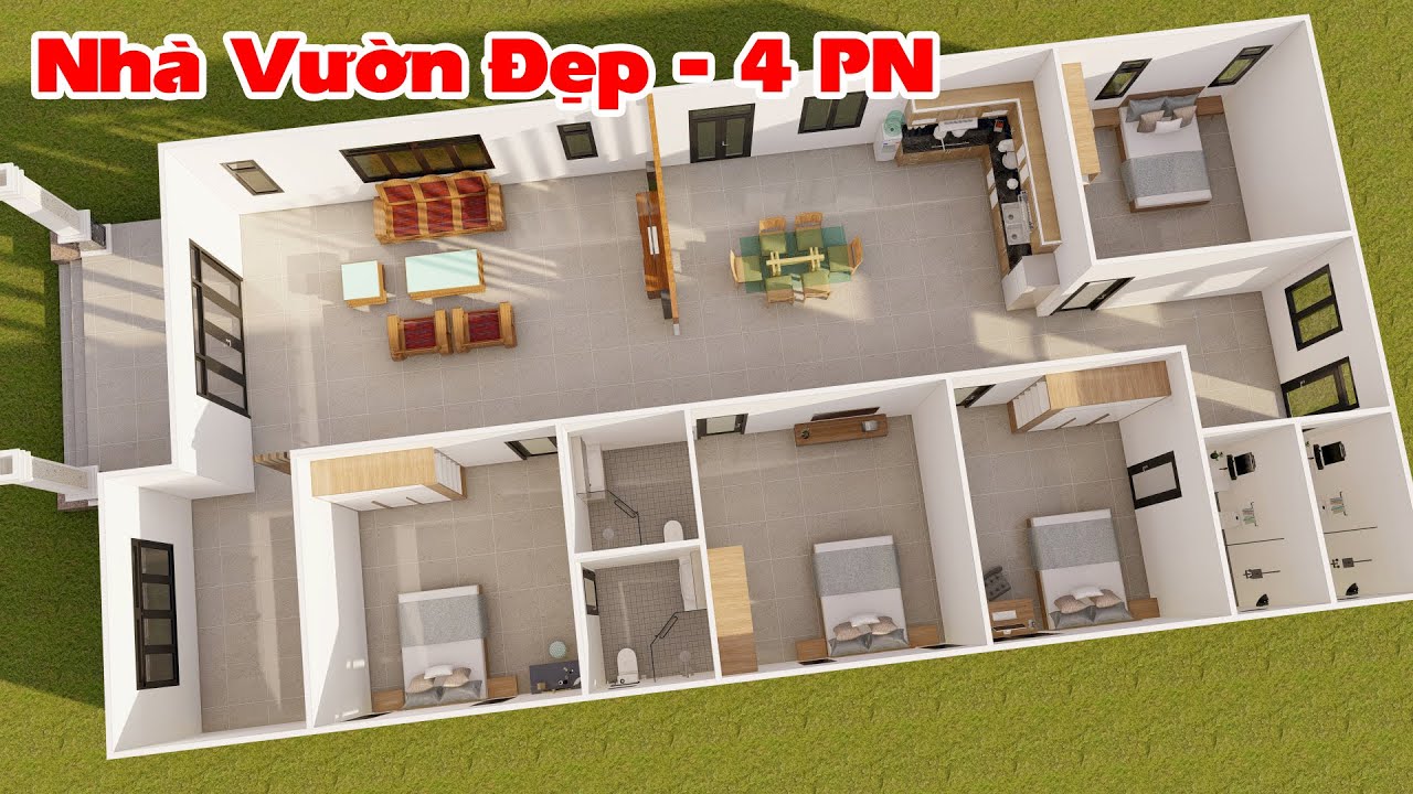 Mặt Bằng Nhà Vườn 4 Phòng Ngủ 1 Phòng Thờ Thoáng Đẹp Tiện Nghi | Kiến Trúc Nhà Việt