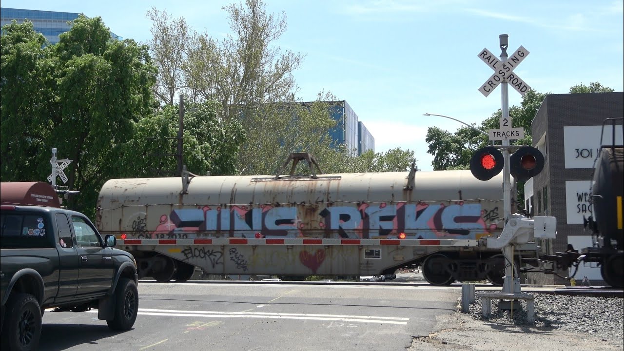 UP 7012 Manifest Train West - 3rd St. Railroad Crossing West Sacramento, CA