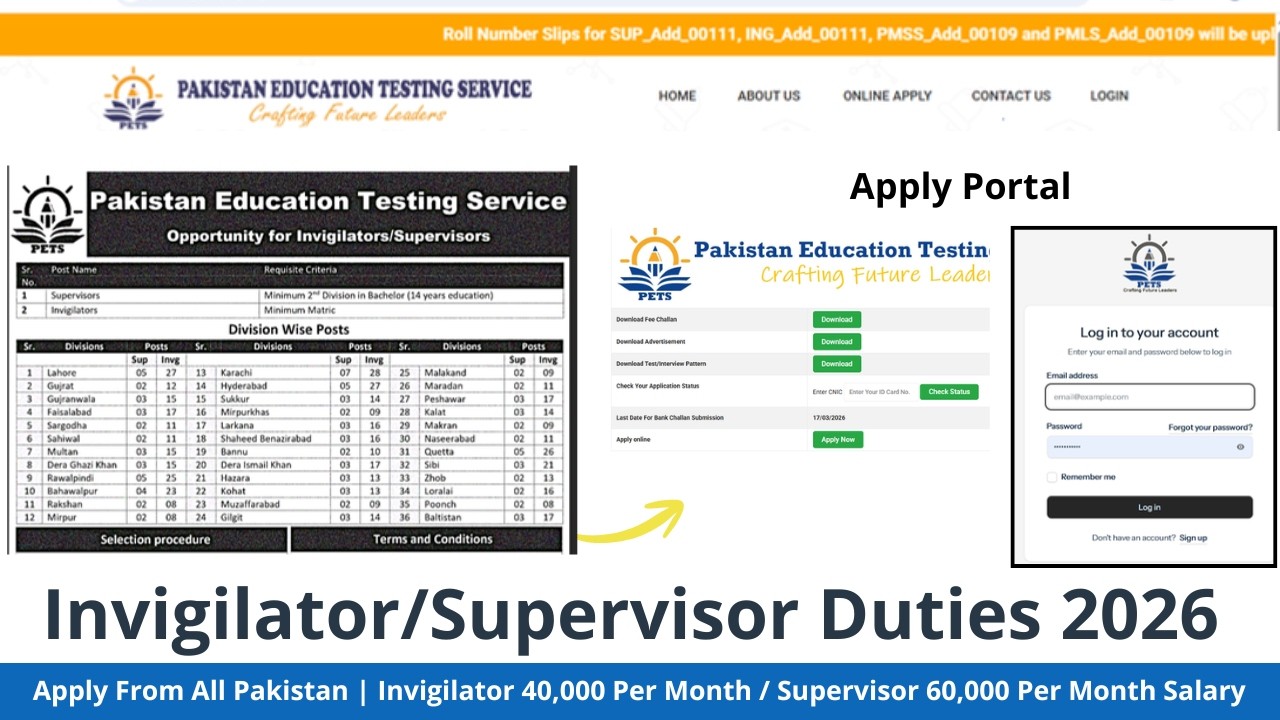 Pakistan Education Testing Service Invigilators and Supervisors Jobs 2026 |