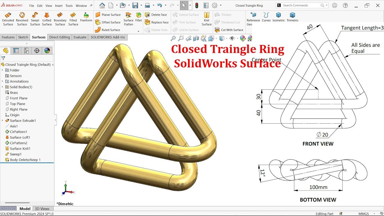Closed Triangle Ring Modeling with SolidWorks Surface