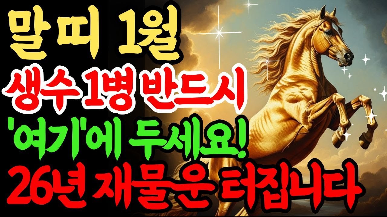 말띠 생수 1병 반드시 ‘여기’에 두세요. 돈복 쏟아지고 26년 병오년 내내 재물복 폭발합니다 | 말띠운세 | 풍수인테리어 | 26년 신년 운세 | 1월금전운 | 새해정리
