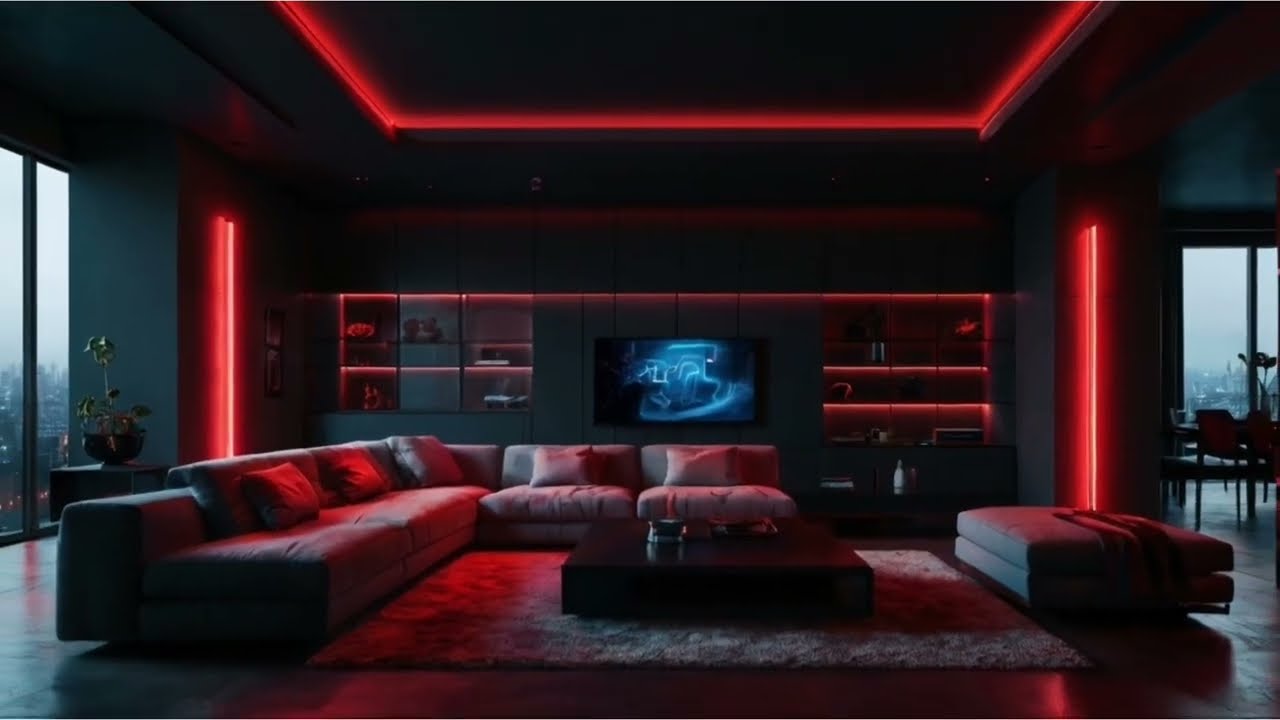 Trend 2026: Graphite Black & Turquoise Futuristic Living Room Ideas