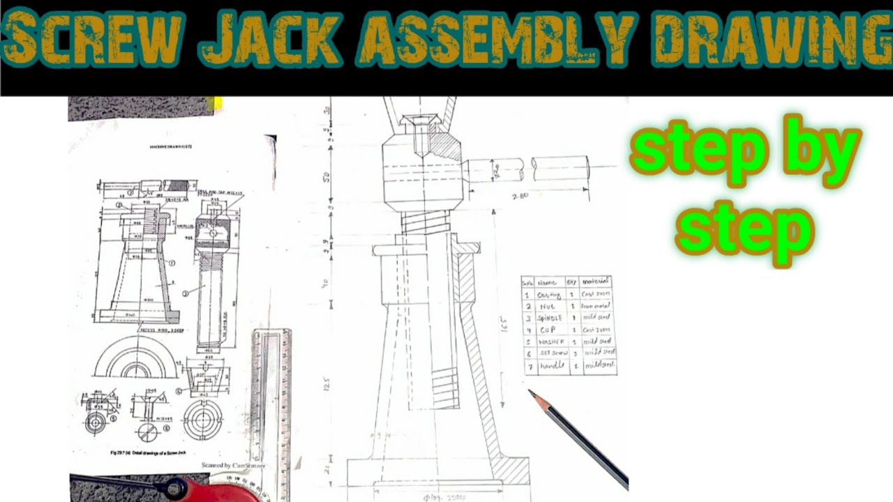 Screw Jack assembly drawing |Engineering and poetry|