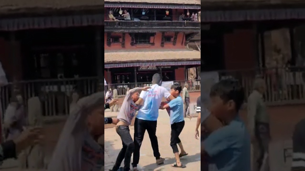Holi fight in bhaktapur  #shorts #shortsfeed #nepal