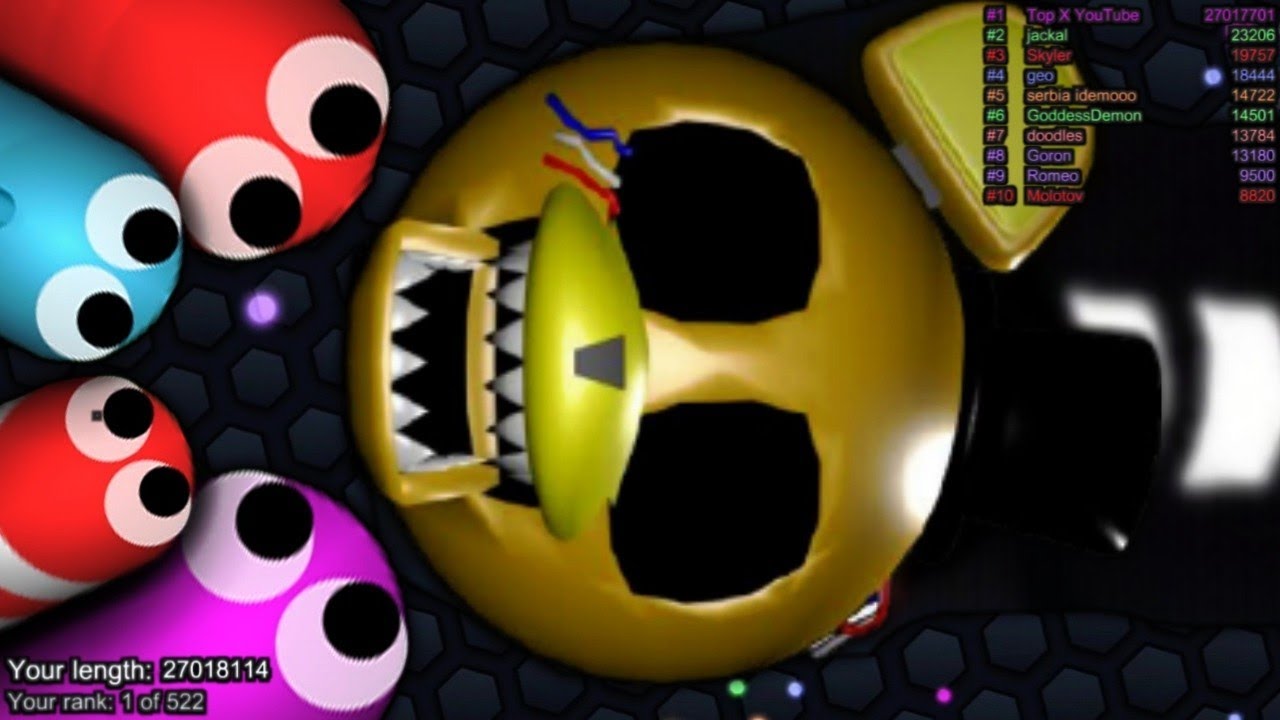 Slither.io A.I. Golden Freddy Vs Pro Snakes - Epic Skin Slitherio Vip Best Gameplay - World Record