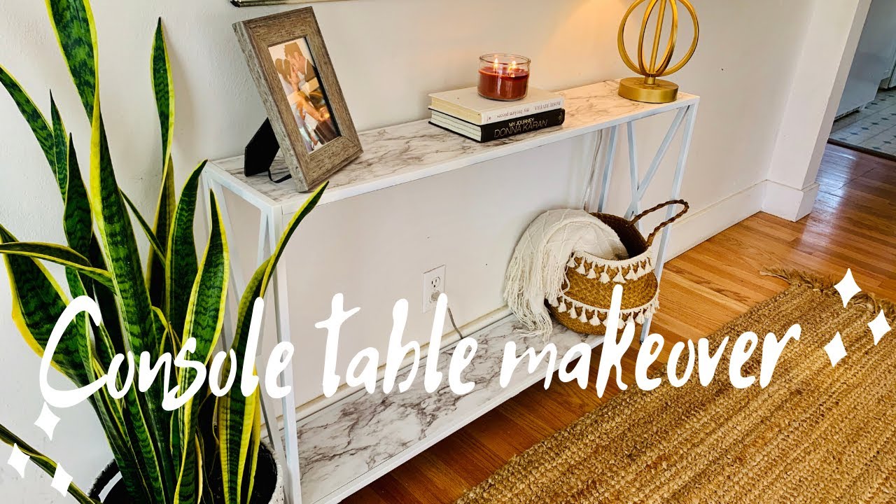 Console table makeover/Under 8$/marble contact paper