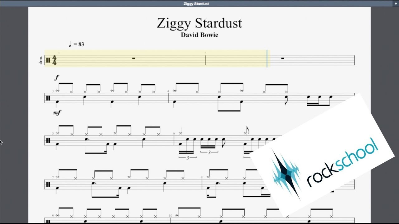 Ziggy Stardust Rockschool Grade 6 Drums