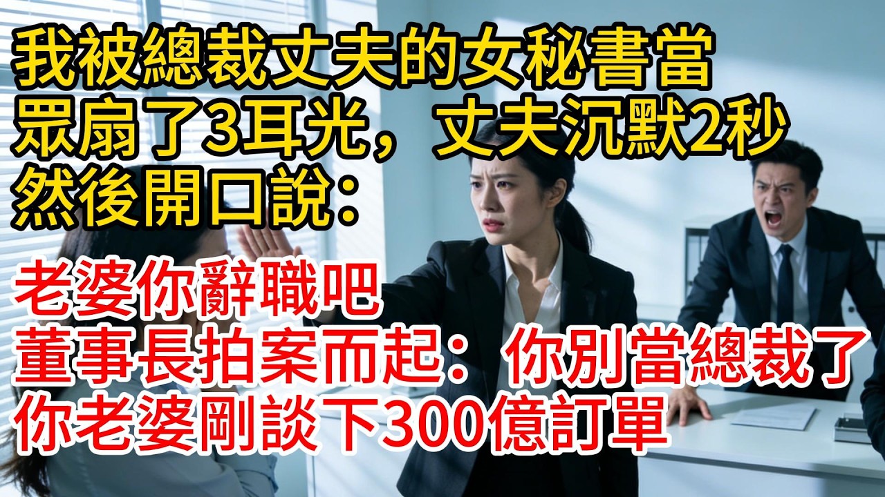我被總裁丈夫的女秘書當眾扇了3耳光，丈夫沉默2秒，然後開口說：“老婆你辭職吧”董事長拍案而起：“你別當總裁了，你老婆剛談下300億訂單”#故事頻道 #愛情紀錄 #情感 #小说 #爲人處世