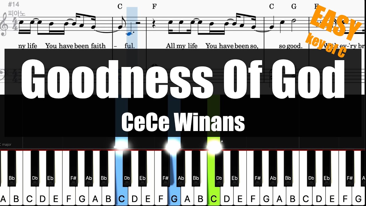 🎹CeCe Winans - Goodness Of God (Key of C) Sheet + Lyrics + Chords Piano Easy Tutorial🎹