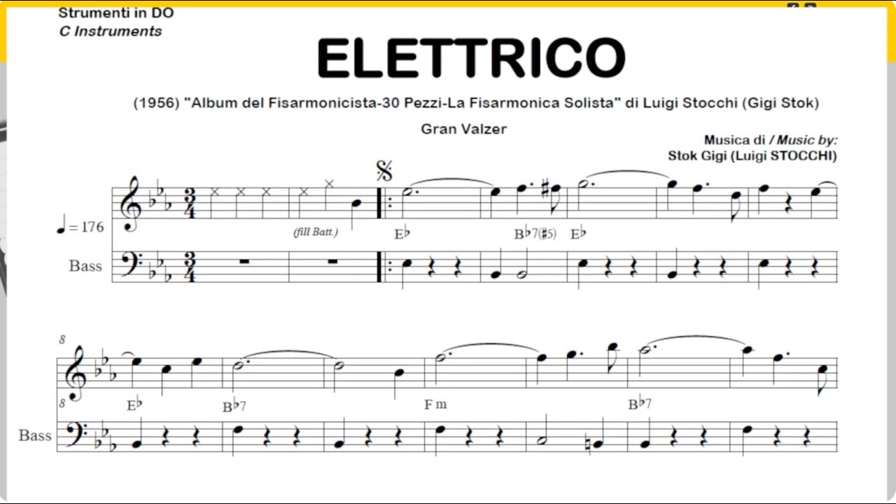 ELETTRICO (ЭЛЕКТРИК)(Луиджи Стокки) большой вальс: минус и Ноты ДО си-бемоль (с басом) аккордеона