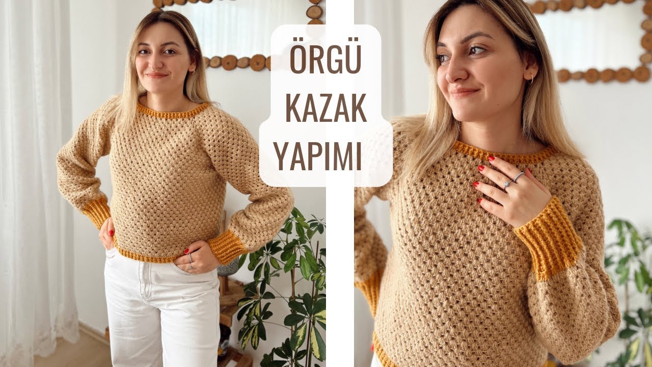 YAKADAN BAŞLAMALI TIĞ İŞİ KAZAK YAPIMI 🌸 KOLAY ÖRGÜ KAZAK YAPIMI #crochet #örgükazak